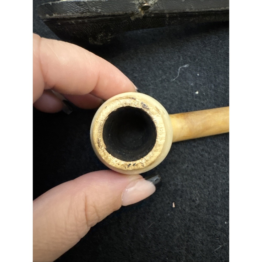 Vintage Block Meerschaum Pipe Amber Stem Hand Carved Estate Tobacco Pipe Case - Picture 4 of 16
